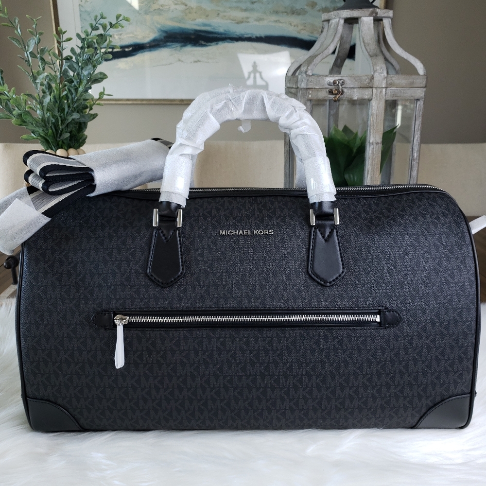 Michael Kors Black & Dark Gray Signature Travel Duffel - Picture 8 of 9